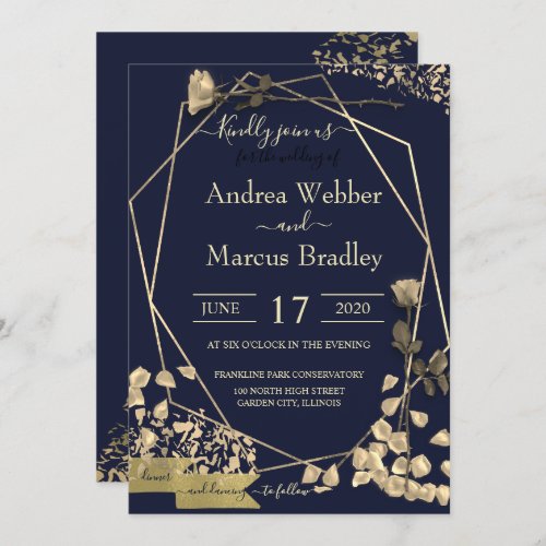 Deep Blue and Champagne Invitation