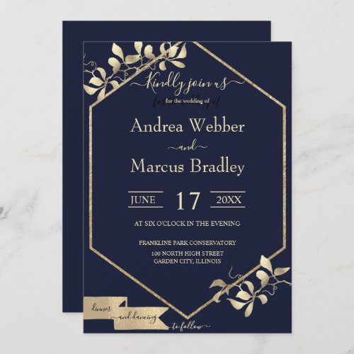 Deep Blue and Champagne Invitation