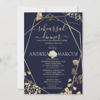 Deep Blue and Champagne Wedding Rehearsal Dinner