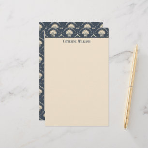 Deep Blue and Cream Seashell Pattern Personalized Stationery