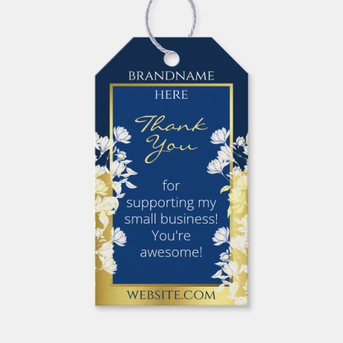 Deep Blue and Faux Gold Floral Product Packaging Gift Tags