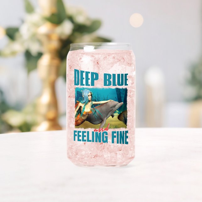 Deep Blue and Feeling Fine Mermaid Dolphin Art Can Glass (Insitu (Wedding))