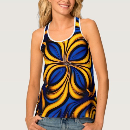 Deep blue and gold abstract pattern tank top