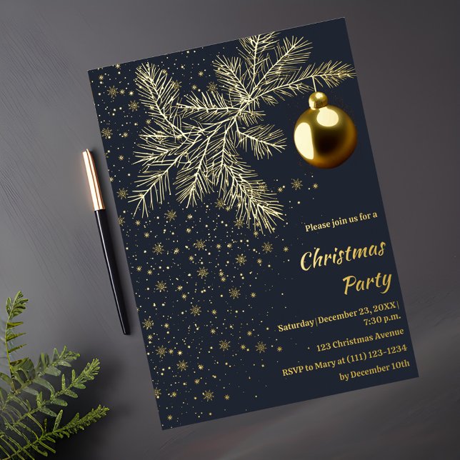 Deep blue and Gold Christmas party Invitation (Creator Uploaded)