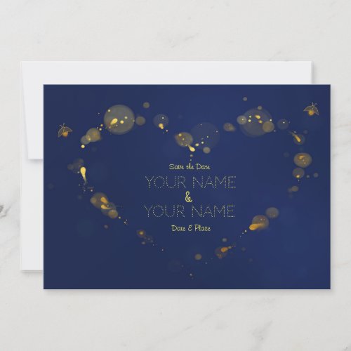 Deep blue and gold firefly Save the Date