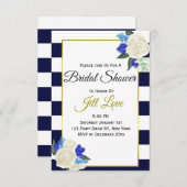 Deep Blue and Gold Floral Bridal Shower Invite (Front/Back)