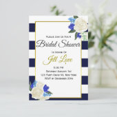 Deep Blue and Gold Floral Bridal Shower Invite (Standing Front)