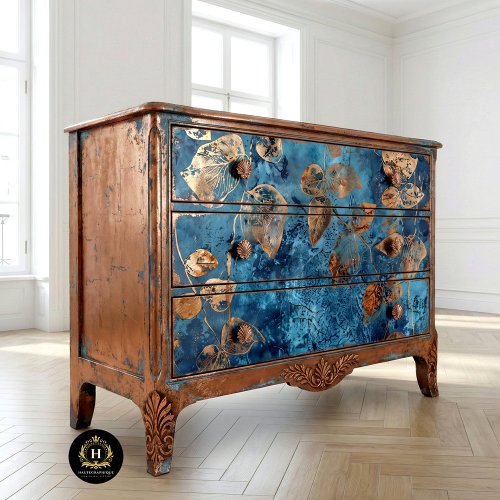 Deep Blue and Gold Leaf Tissue Paper