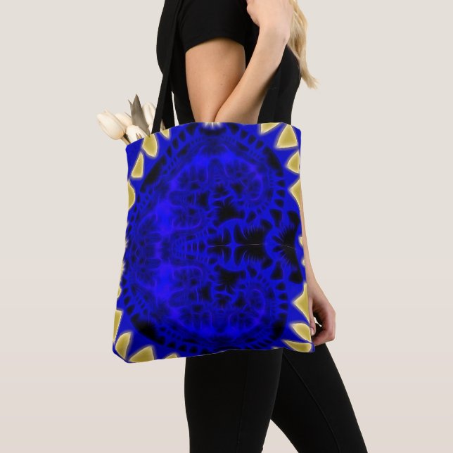 Deep Blue and Gold Teeth Border Fractal  Tote Bag (Close Up)