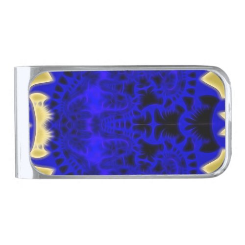 Deep Blue and Gold Teeth Border Silver Finish Money Clip