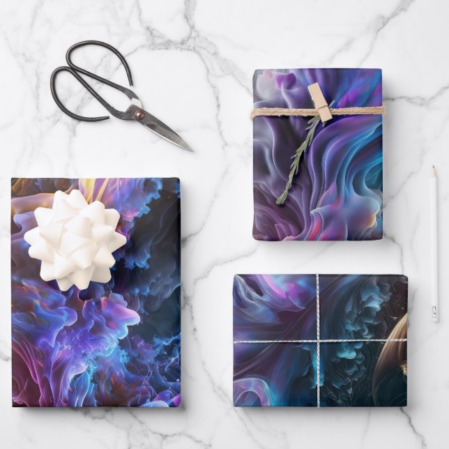 Deep Blue and Purple Abstract Art Gift Wrapping Paper Sheets (Front)