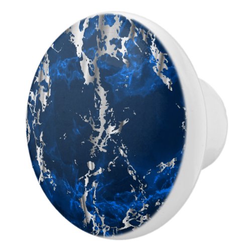 Deep Blue and Silver Gray Marble Ceramic Knob