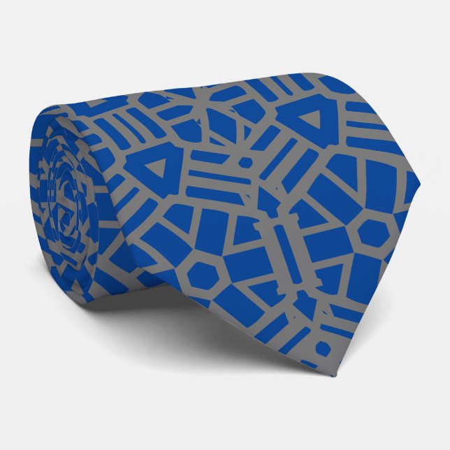 Deep Blue and Silver Unique Pattern Neck Tie (Rolled)