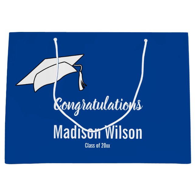 Deep Blue and White Congratulations Graduation Large Gift Bag (Front)