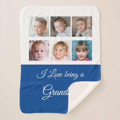 Deep blue and white Grandma photo collage Sherpa Blanket