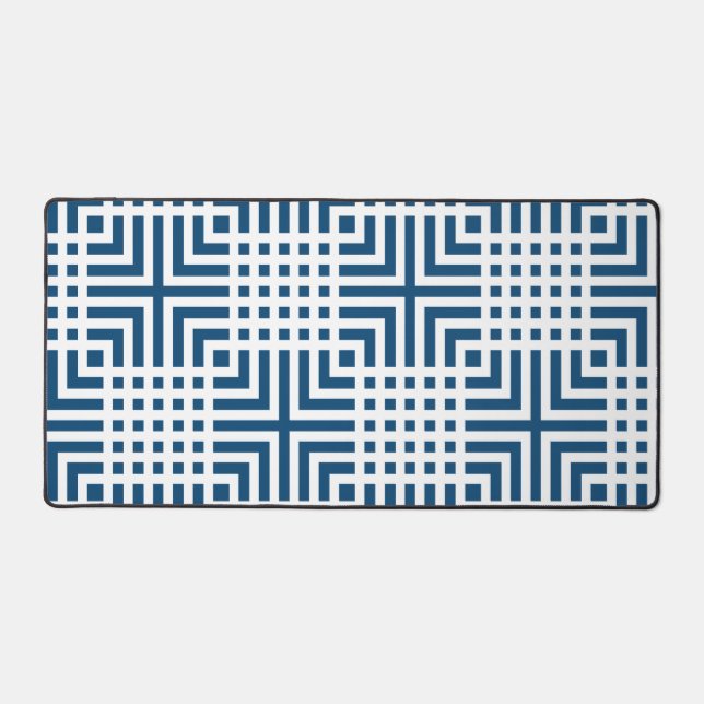 Deep Blue And White Japanese Print Desk Mat (Front)