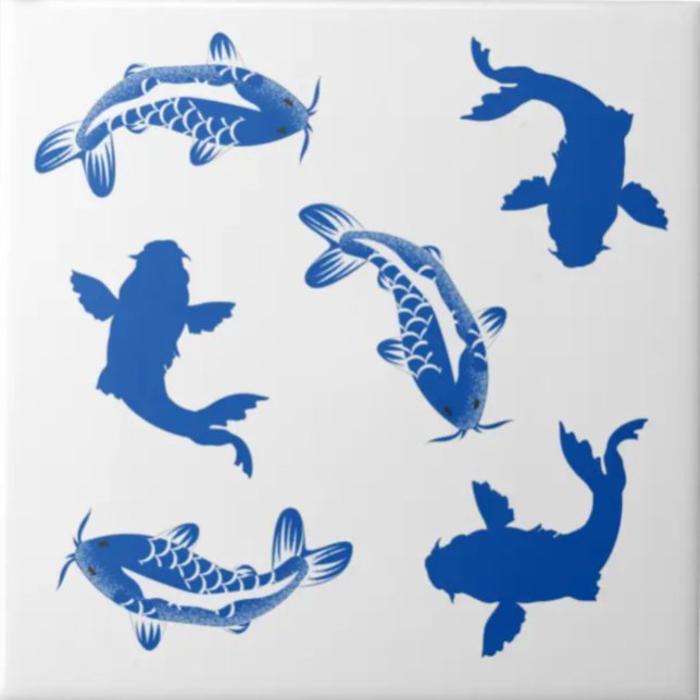 Deep blue and white Japanese vintage koi fish cute Ceramic Tile (Creator Uploaded)