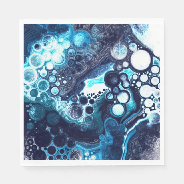 Deep Blue and White Marble Fluid Art    Napkins (Front)