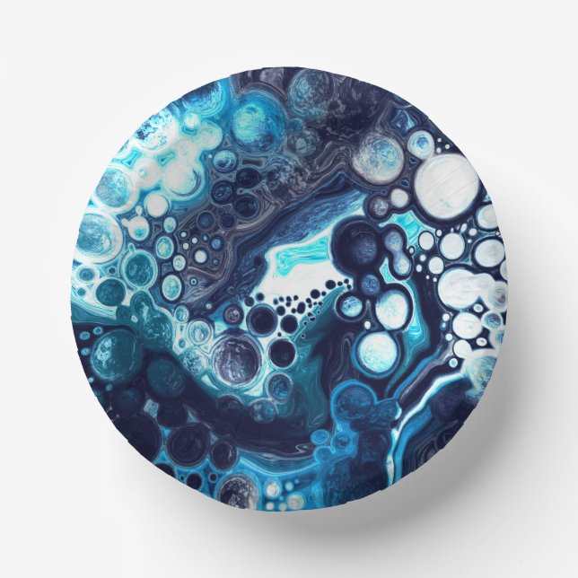 Deep Blue and White Marble Fluid Art   Paper Bowls (Front)