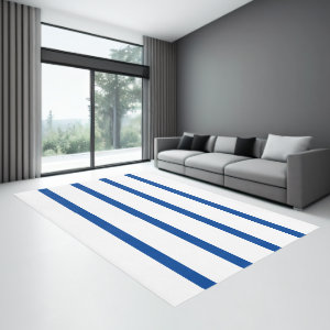 Deep Blue and White Minimal Wide Stripes Office Rug