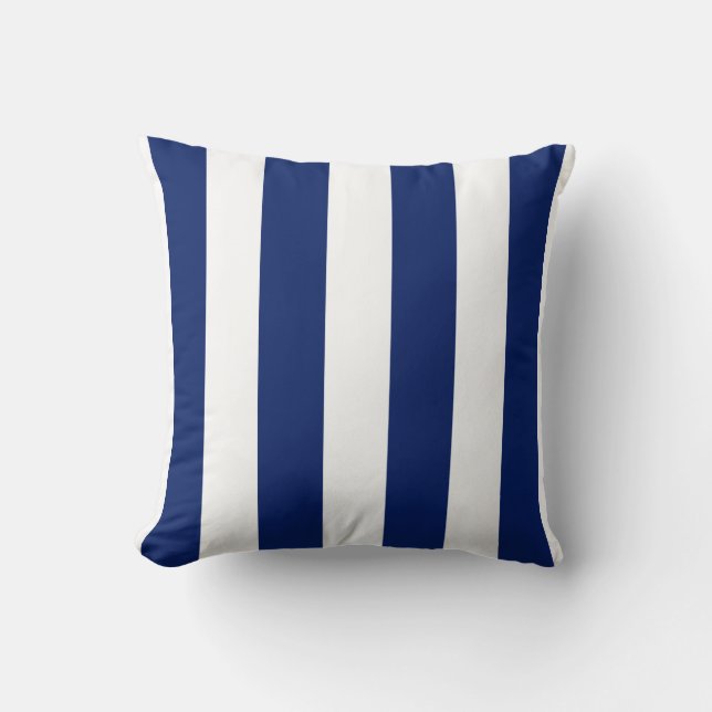 Deep Blue and White Striped Throw Pillow (Front)
