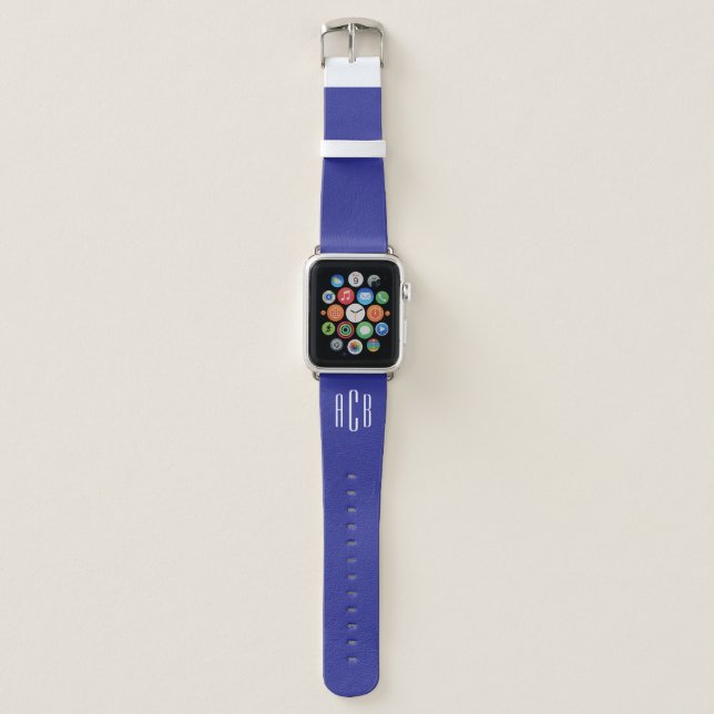 Deep Blue and White Three Letter Monogram Apple Watch Band (Front)