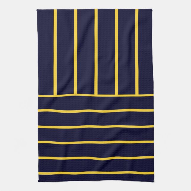 Deep Blue and Yellow Stripes Kitchen Towel (Vertical)