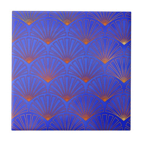 Deep blue Asian Fan Patternart deco patternvin Ceramic Tile