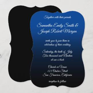 Deep Blue Black Ombre Elegant Calligraphy Wedding Invitation
