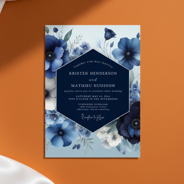 Deep Blue Bloom Opulent Wedding Invitation (Creator Uploaded)