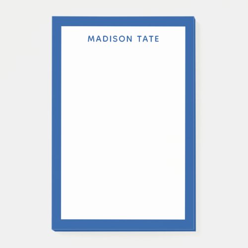 Deep Blue Border Modern Monogram Name Post_it Note