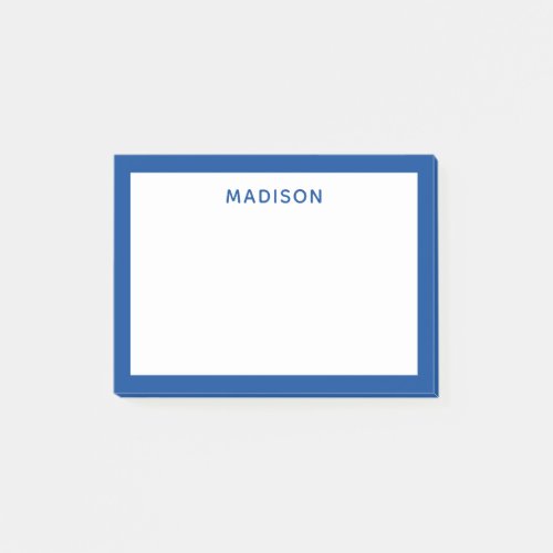 Deep Blue Border Modern Monogram Name Post_it Notes