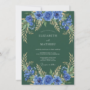 Deep Blue Botanical Arch Wedding Invitation