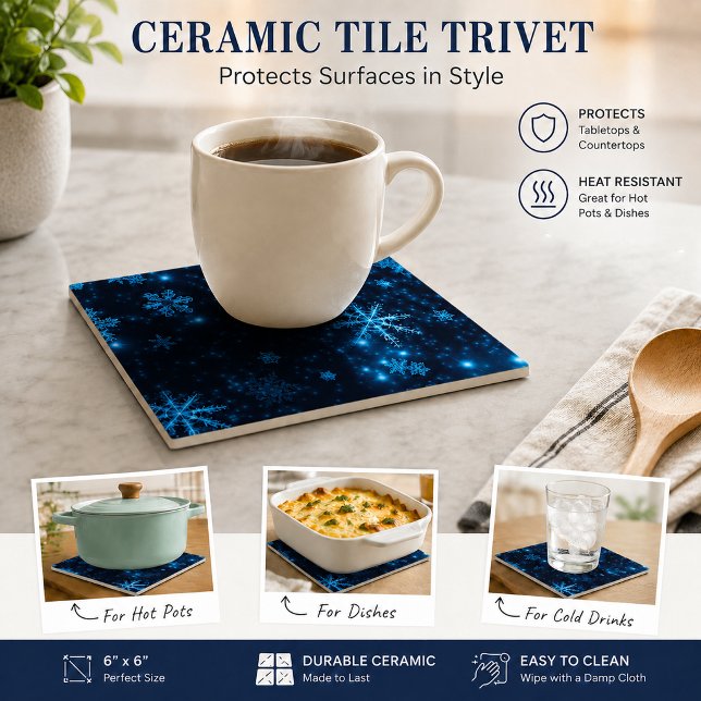 Deep Blue & Bright Snowflakes Ceramic Tile (Deep Blue & Bright Snowflakes Ceramic Tile)