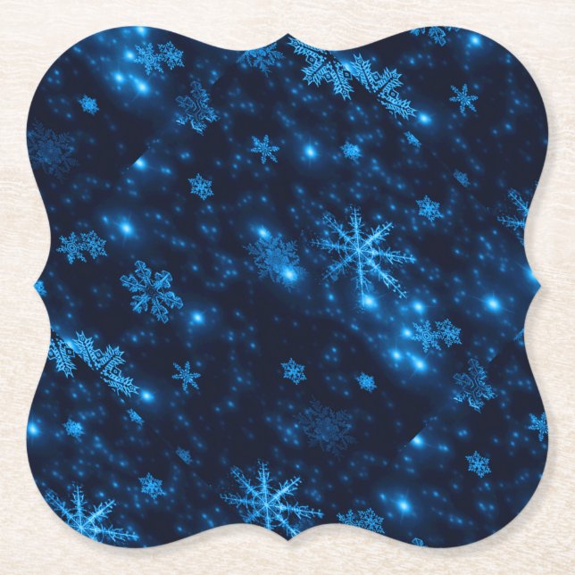 Deep Blue & Bright Snowflakes Chipboard Coasters (Front)