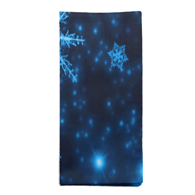 Deep Blue & Bright Snowflakes Cloth Napkins (Folded)