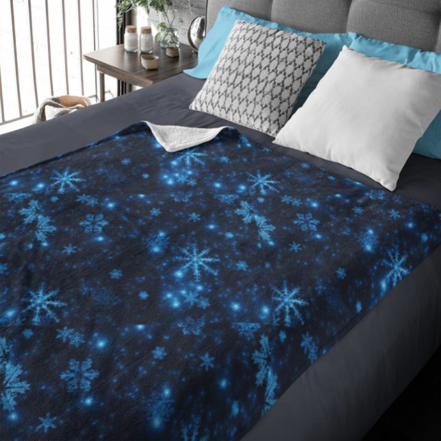 Deep Blue & Bright Snowflakes Fleece Blanket, (Deep Blue & Bright Snowflakes Fleece Blanket,)