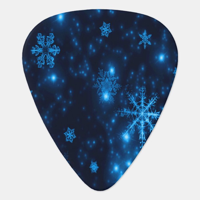 Deep Blue & Bright Snowflakes Guitar Pick (Front)