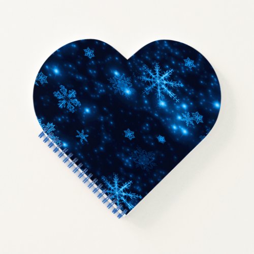 Deep Blue  Bright Snowflakes Heart Notebook