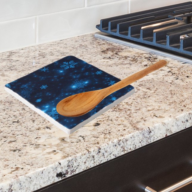 Deep Blue & Bright Snowflakes Marble Trivet (Deep Blue & Bright Snowflakes Marble Trivet)
