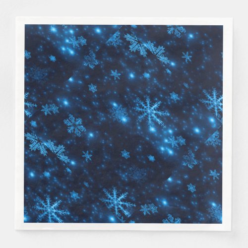 Deep Blue  Bright Snowflakes Paper Napkins