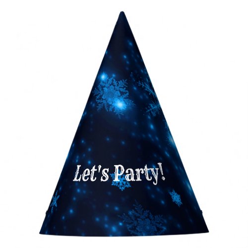 Deep Blue  Bright Snowflakes Party Hat