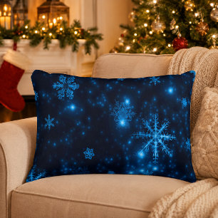 Deep Blue & Bright Snowflakes Polyester Pillow