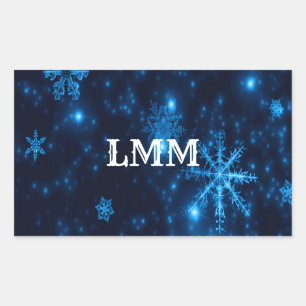Deep Blue & Bright Snowflakes Rectangle Stickers