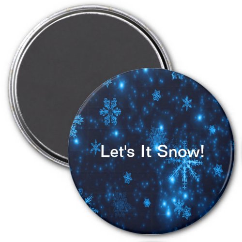 Deep Blue  Bright Snowflakes Round Magnet