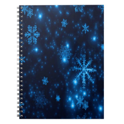 Deep Blue  Bright Snowflakes Spiral Notebook
