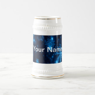 Deep Blue & Bright Snowflakes Stein Add Your Name