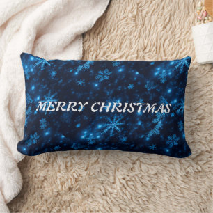 Deep Blue & Bright Snowflakes Throw Pillow Lumbar