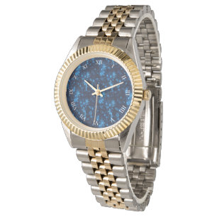 Deep Blue & Bright Snowflakes Unisex 2-Tone Watch