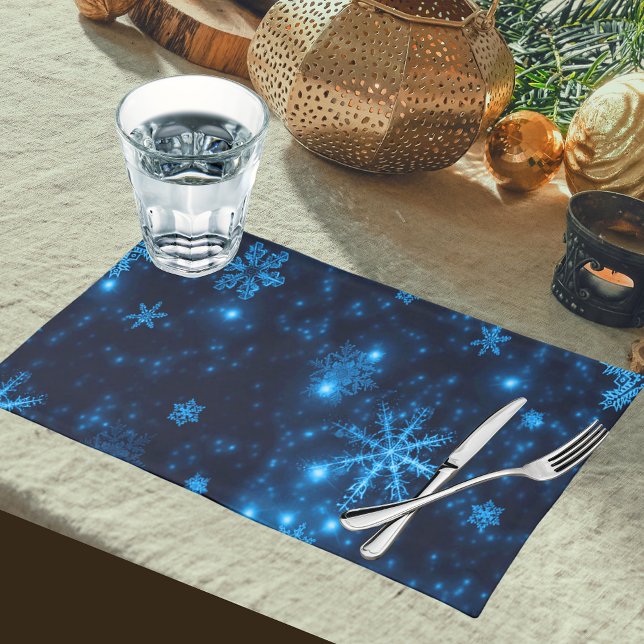Deep Blue & Bright Snowflakes Woven Cloth Placemat (Deep Blue & Bright Snowflakes Cloth Cloth Placemat)